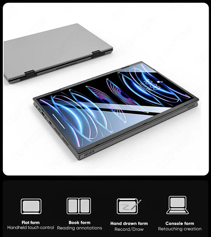 Intel N100 CPU Dual Screen Laptop 14"+14  Dual Touch Screen Notebook 16GB 32GB 360 Degree Flip Metal Case 2 in 1 Laptop Computer