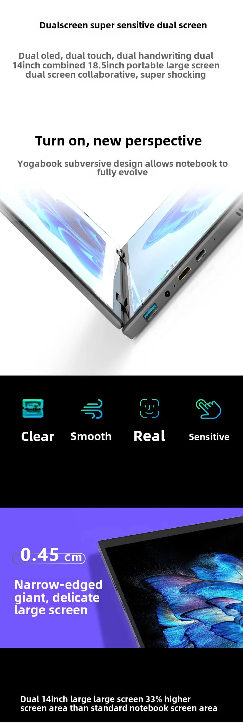 2025 Hot Selling Brand New TouchYoga Professional Portable Gaming Laptop 2-in-1 14+14 Dual Touch Screens Intel Metal English