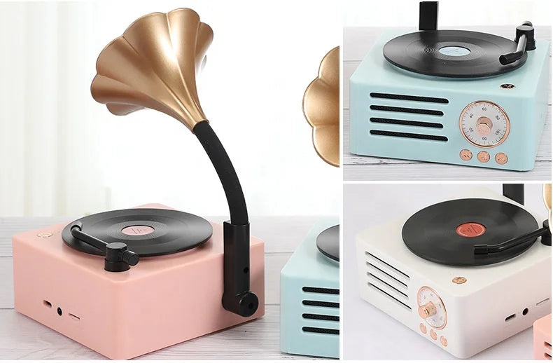Bluetooth Stereo Sound AUX Loudspeaker Classic Music Player Retro Vinyl Record Player Wireless Speaker