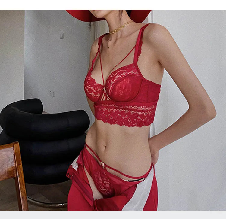 CINOON Top Classic Bandage Bra Set Lingerie Push Up Brassiere Lace Underwear Set Sexy Transparent Panties For Women underwear
