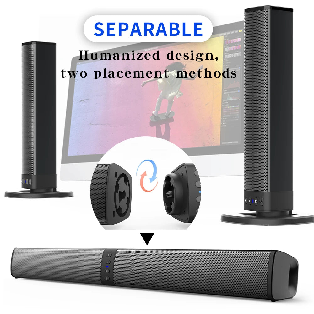 Sound Bars for TV, Wireless Speaker with FM Detachable Soundbar Home Theater Surround Sound System TF Card/Aux/RCA Connection