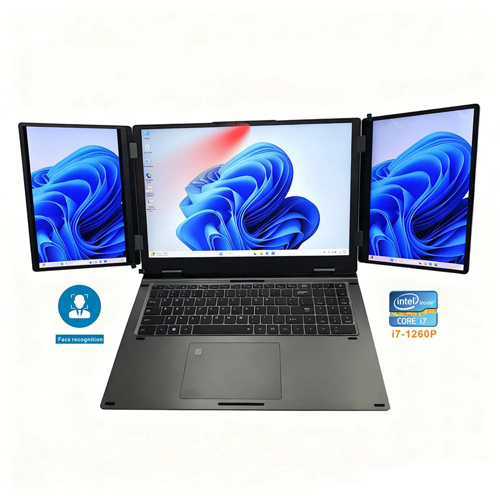 16+10.5+10.5 Inch Three Screen Gaming Laptop Intel I7 1260P Face Unlock High Performance Multi Screen Notebook for Gaming & Work
