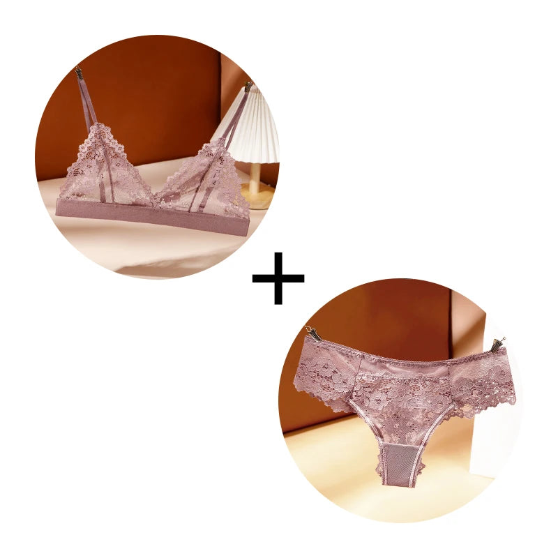 1 Set Women's Lingerie Sexy Lace Bra Thongs Set Woman Underwear Bralette Push Up Tube Tops Bras Panties Suit For Lady BANNIROU