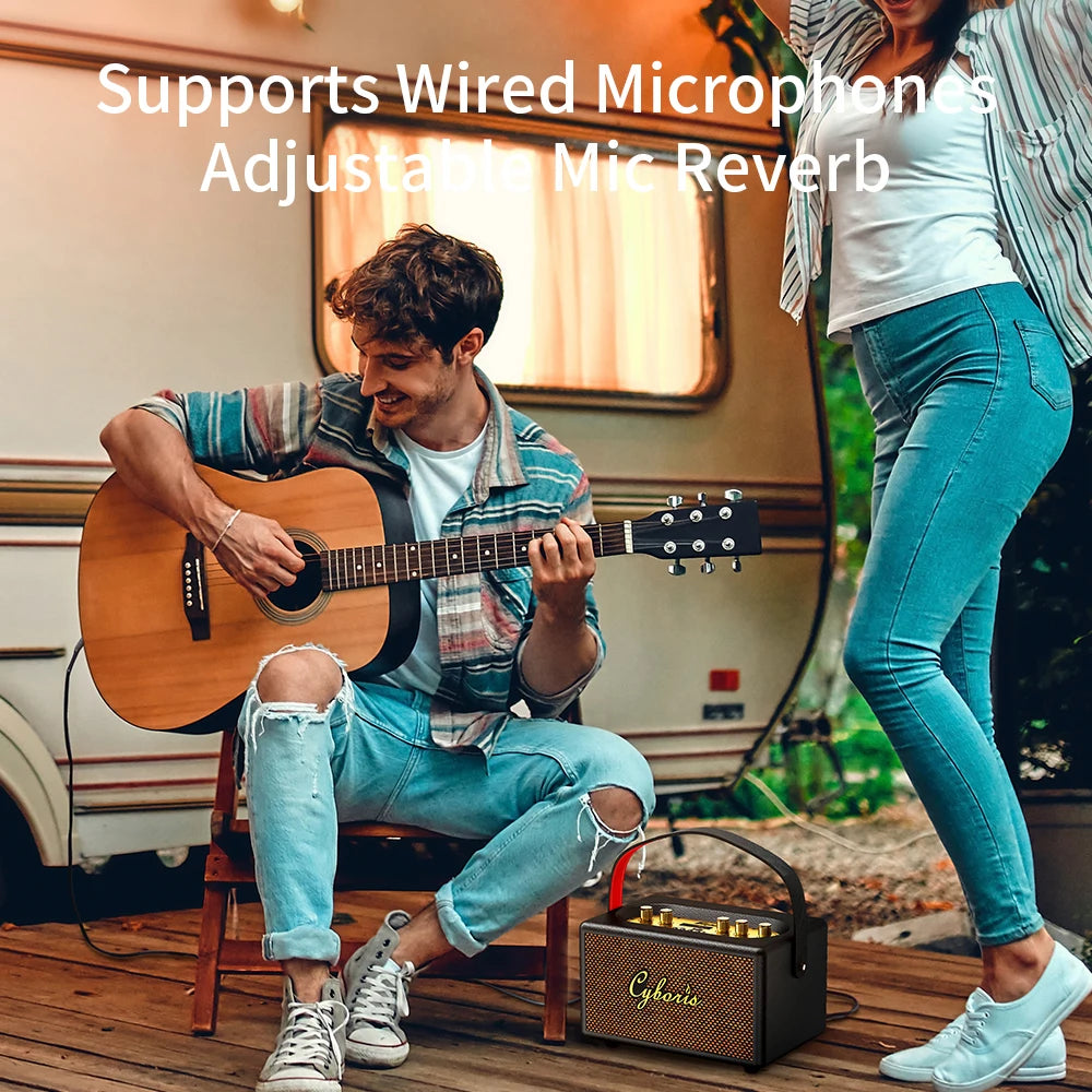 80W Karaoke Retro Speaker Powerful Portable Speaker with Bluetooth 5.3, Portable Handle, 24-Hour Playtime, for Party, Camping