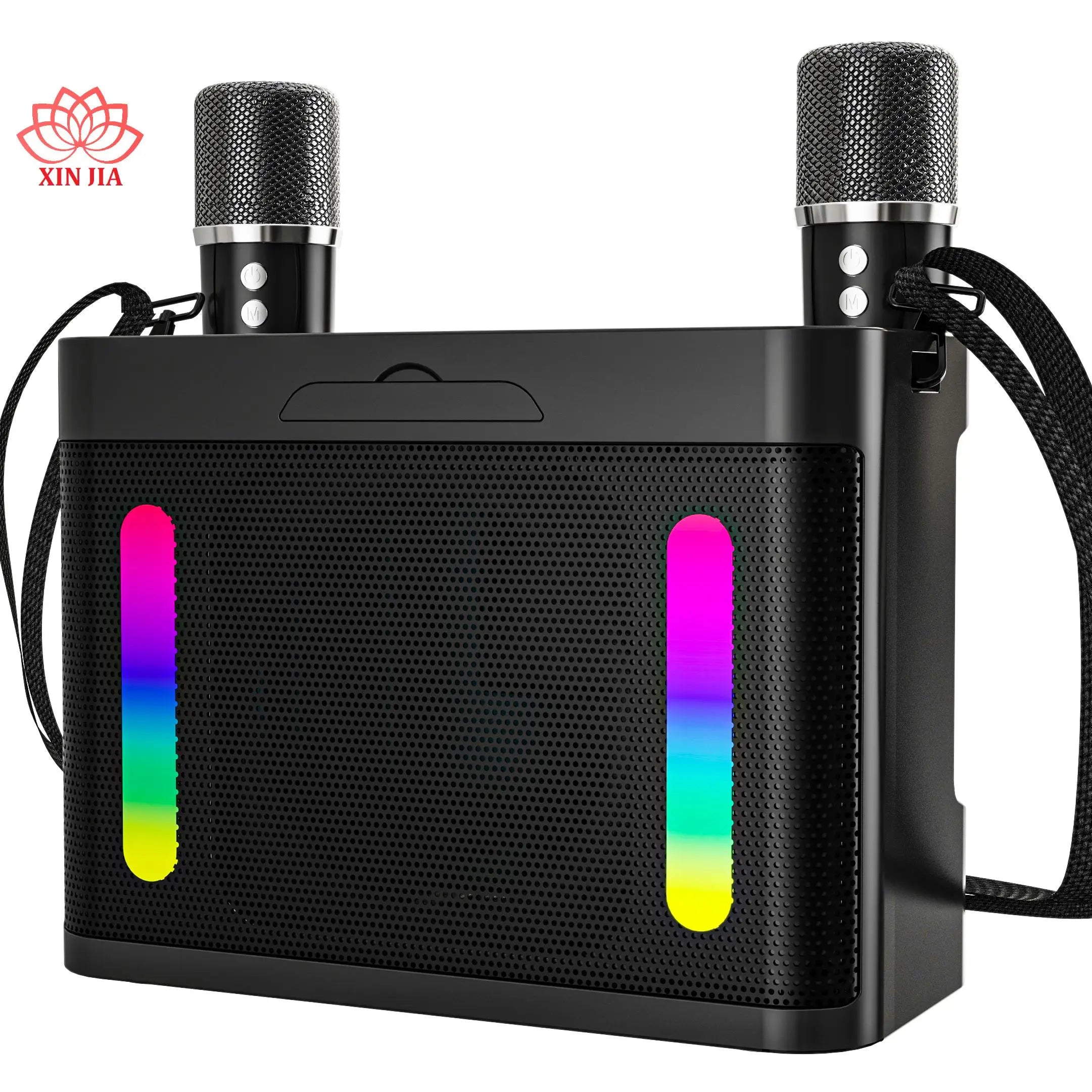 YS219 Portable Karaoke Machine for Bluetooth 2 Wireless Microphones HD Sound PA System RGB Amplifier Handle for Home Theatre