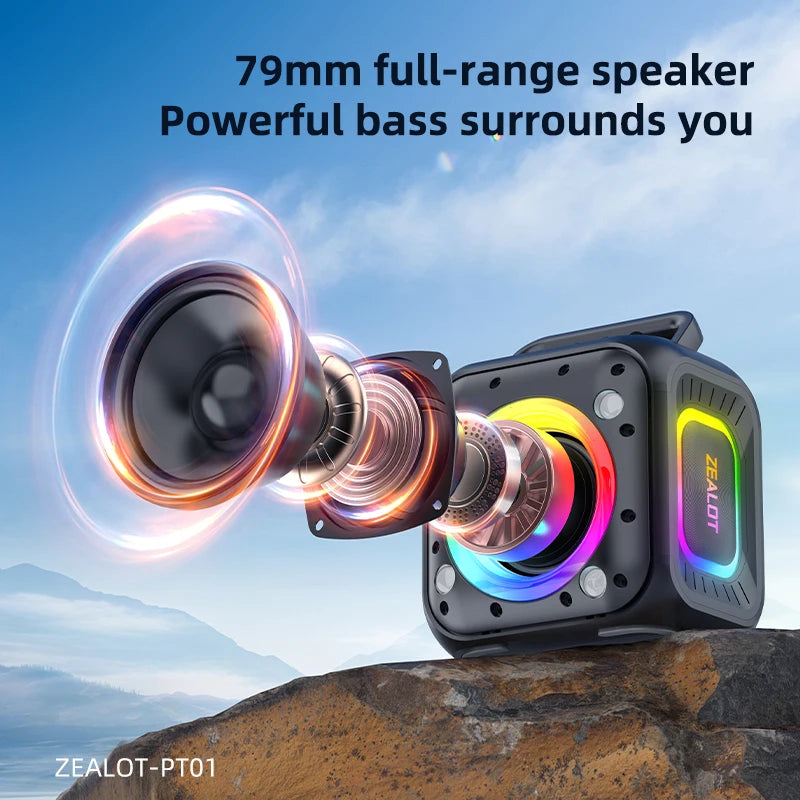 ZEALOT PT01 30W Portable Speaker with Lights Stereo Sound IPX6 Waterproof Speaker with Handle for Home, Party, Outdoor, Travel
