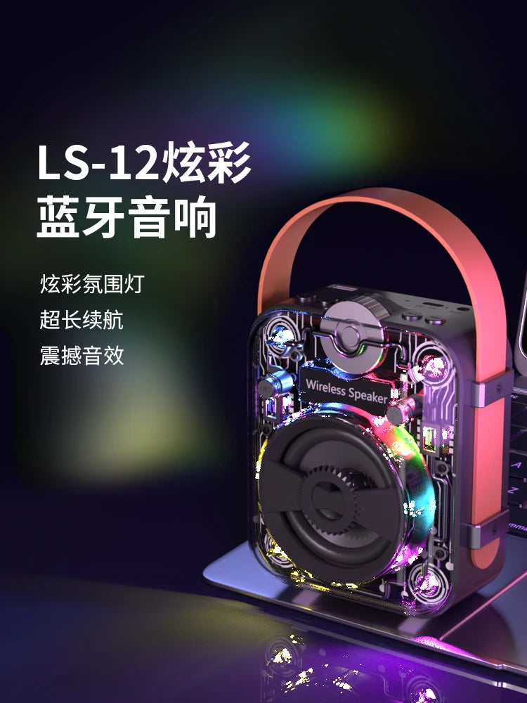 LS12 Transparent Mecha RGB Pickup Rhythm Light Game Portable Blue Tooth Mini Speaker Camping Heavy Bass Party Music Box
