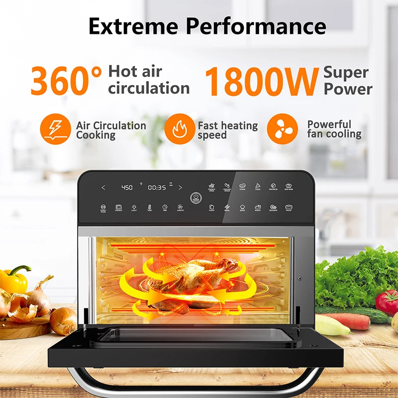 In Stock 25L 120V Air Fryer Oven with Digital Timer Touchscreen and 10 Presets Family Size Countertop Convection Oven
