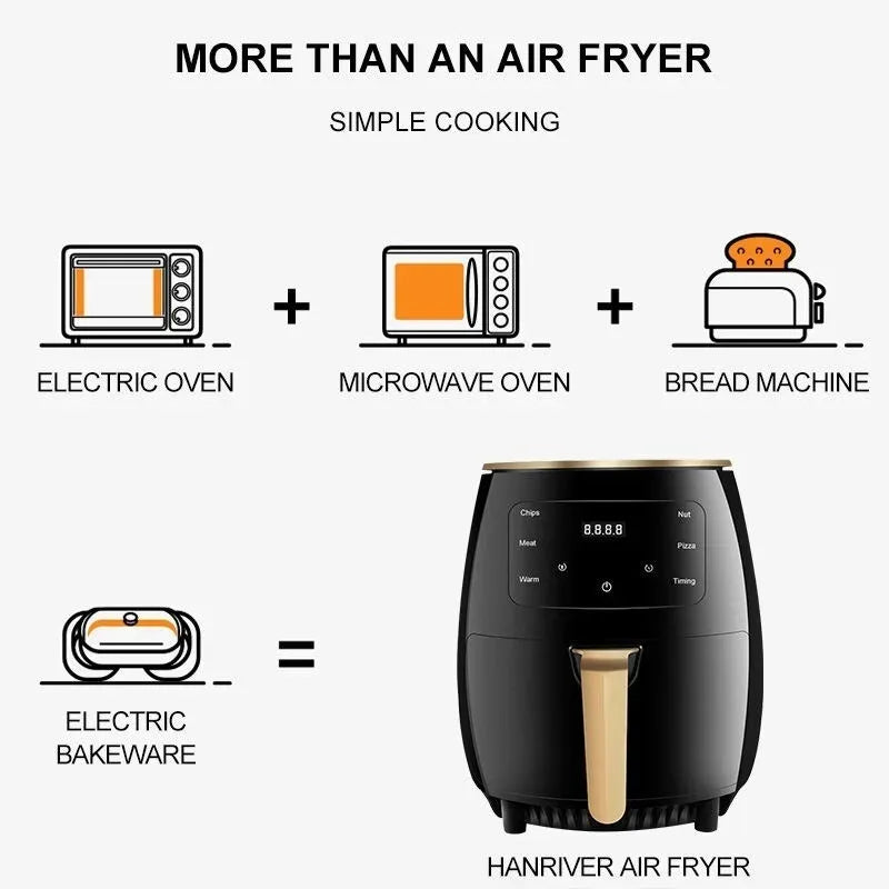 New air Fryer Smart Timed Screen Multi Functional Electric Fryer Large Household Kitchen Capacity French Fry Machine 6L Capacity