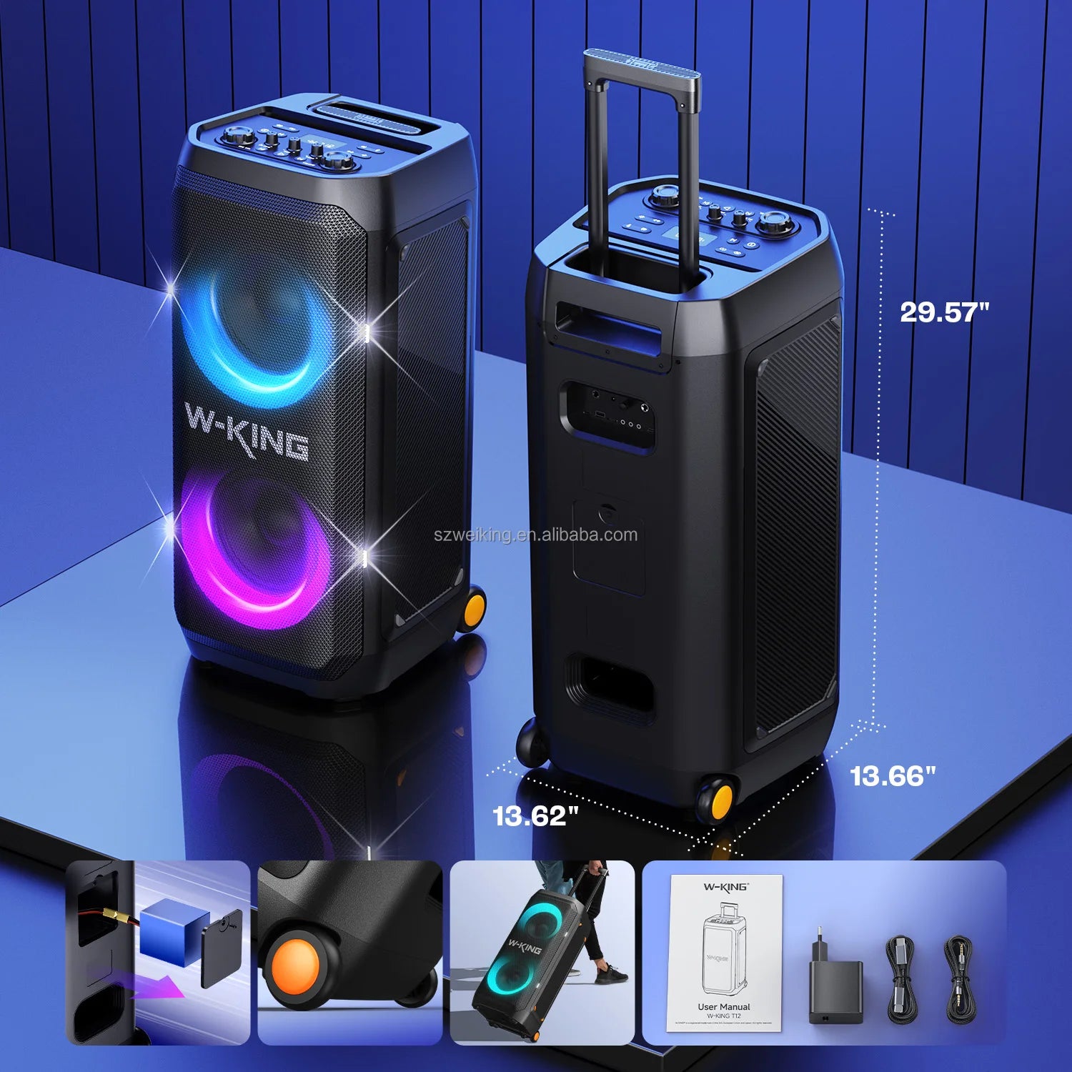 Original W-King T12 PartyBox Speaker New Released 270W Karaoke Bluetooth Speaker Party Music Player Soundbox Boombox