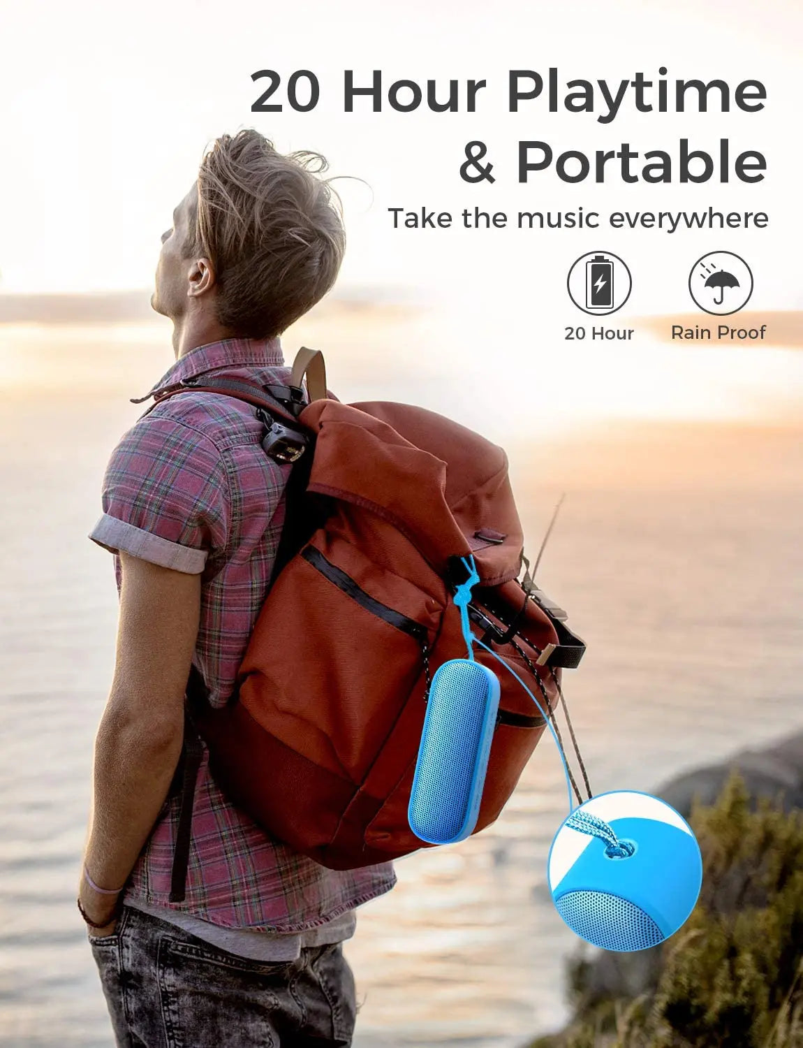 LENRUE A15 Portable Bluetooth Speaker IPX7 Waterproof 20W Stereo Sound 20H Playtime Built-in Mic Outdoor Bluetooth Speaker Blue