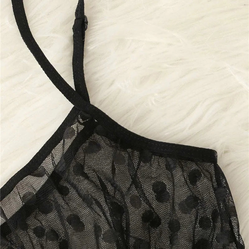 Sexy Ladies Bra sets Polka Dot Mesh Sexy Lingerie Comfortable Thin Bra and Panty set Ruffles Transparent Women's Underwear Panty