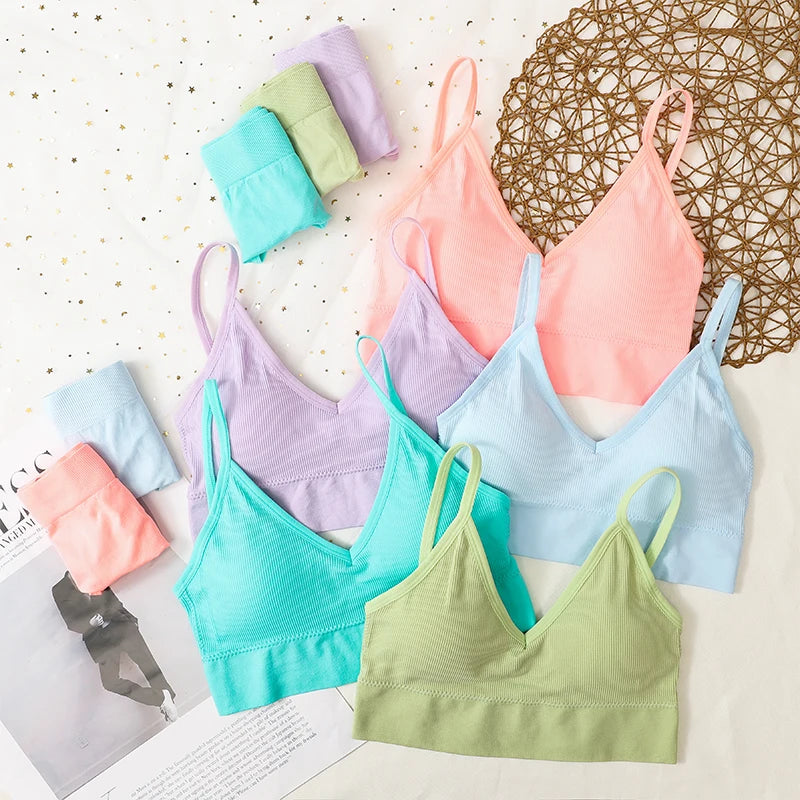 Women Bra And Panties Set Sports Seamless Bra Set Sexy G-String Thong Sexy Lingerie Set Fitness Crop Top Underwear Intimates