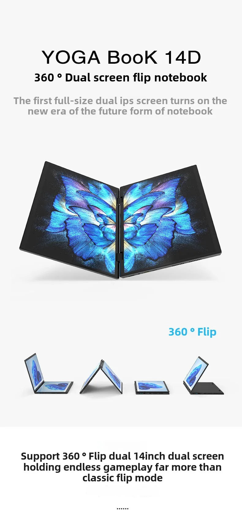 2025 Hot Selling Brand New TouchYoga Professional Portable Gaming Laptop 2-in-1 14+14 Dual Touch Screens Intel Metal English