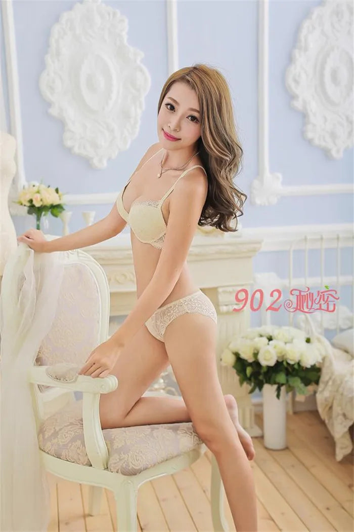 European Style Sexy Bra Set Women Cotton Underwear Sexy Lace Panties Female Push Up Brassiere Fashion Solid Color Lingerie Set