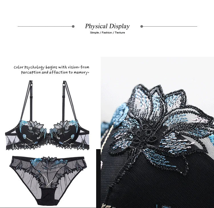 Women Sexy Bra And Panty No Padded Invisible Underwire Bra Sets Lace Embroidered Briefs Underwear Lingerie Set Plus Size 90D