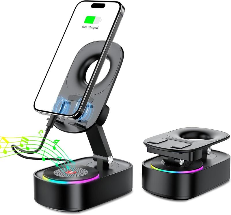 Portable HiFi Sound Quality for Bluetooth 5.3 Wireless Speaker RGB LED Lighting 5W Output Charging Function Phone Stand