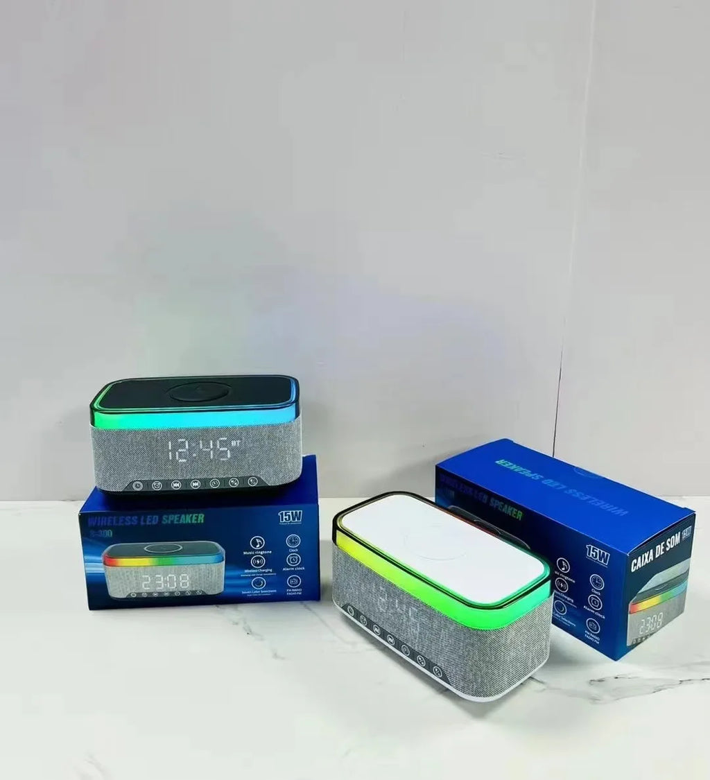 High 10W Battery-Powered Wireless Charger for Bluetooth 5.3 Speaker RGB LED Lighting Card FM Alarm Clock Display Home Theatre