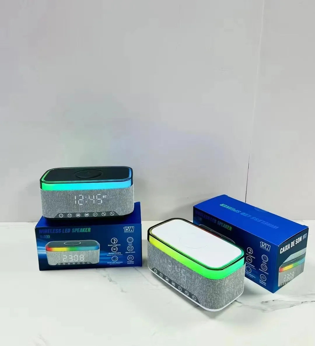 High 10W Battery-Powered Wireless Charger for Bluetooth 5.3 Speaker RGB LED Lighting Card FM Alarm Clock Display Home Theatre