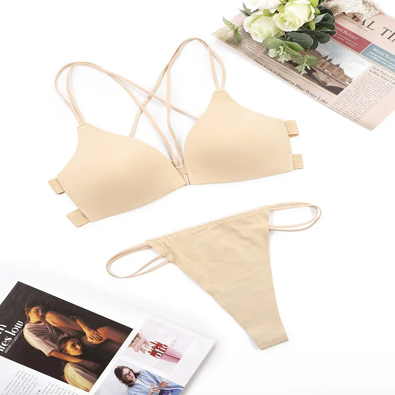 Women Bra And Panties Set Sexy Backless Set Sexy G-String Seamless Bra Thong Sexy Lingerie Set Top Underwear Intimates