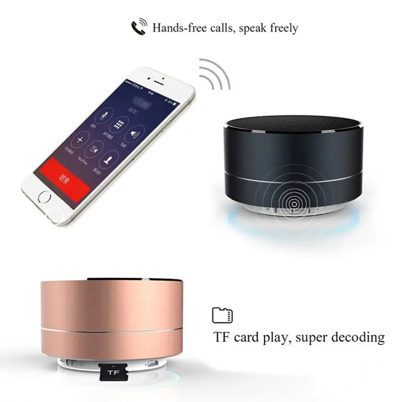 Mini Speaker Portable Stereo Wireless Speaker Hot Selling HD Sound A10 Metal Bass BT Mini Speaker with TF Card FM Radio AUX