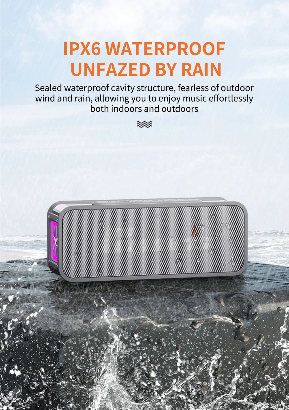 60W Cyboris S15 Outdoor Speaker, IPX6 Waterproof, Wireless BT, Deep Bass, RGB Lighting, TWS Function