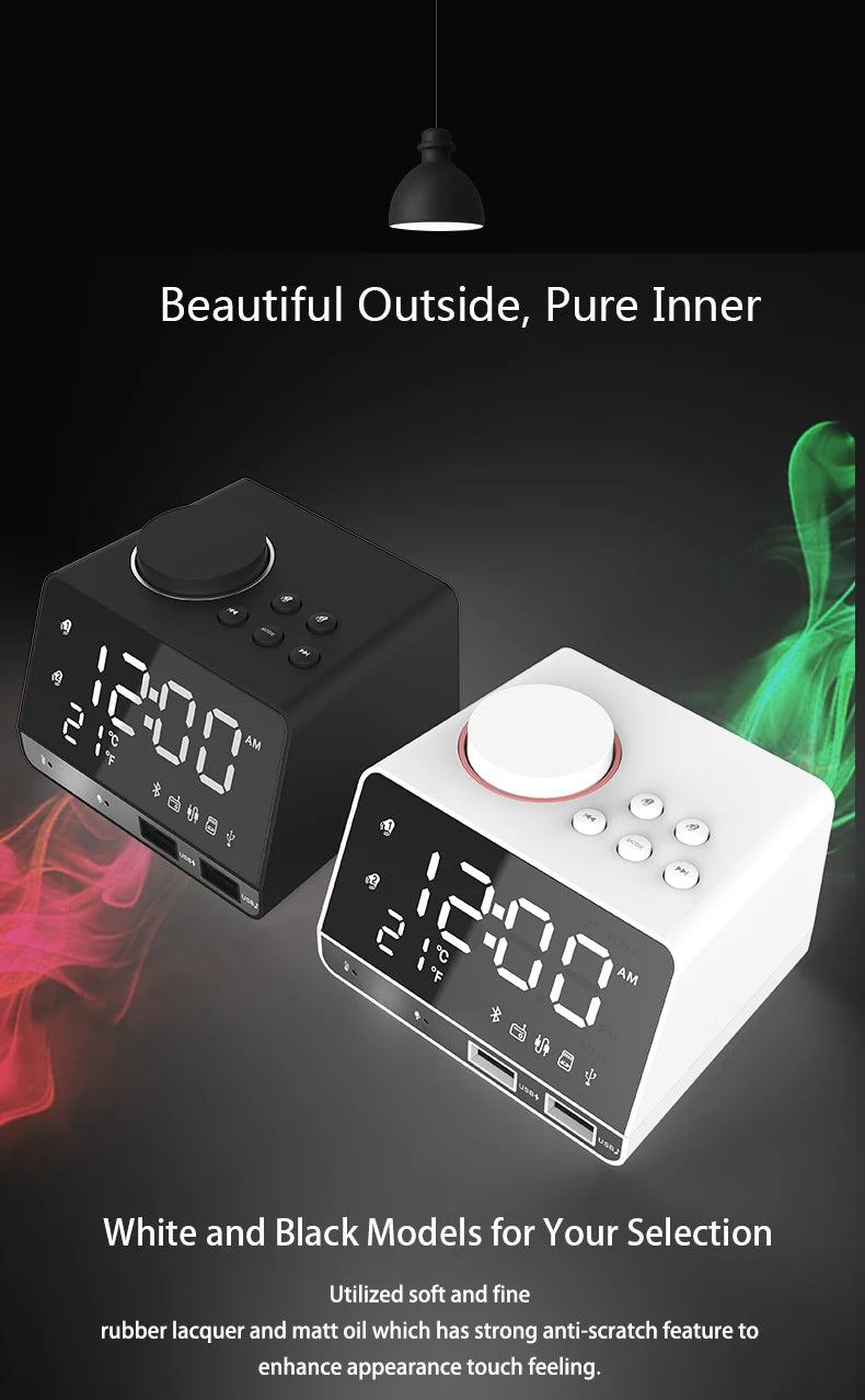2026 NEW Alarm Clock Phone Charging Dock Station Speaker Wireless Support AUX Cable TF Card for Bedroom Student and Hotel