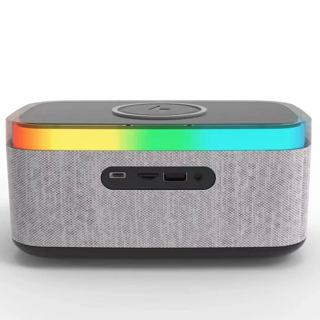 High 10W Battery-Powered Wireless Charger for Bluetooth 5.3 Speaker RGB LED Lighting Card FM Alarm Clock Display Home Theatre