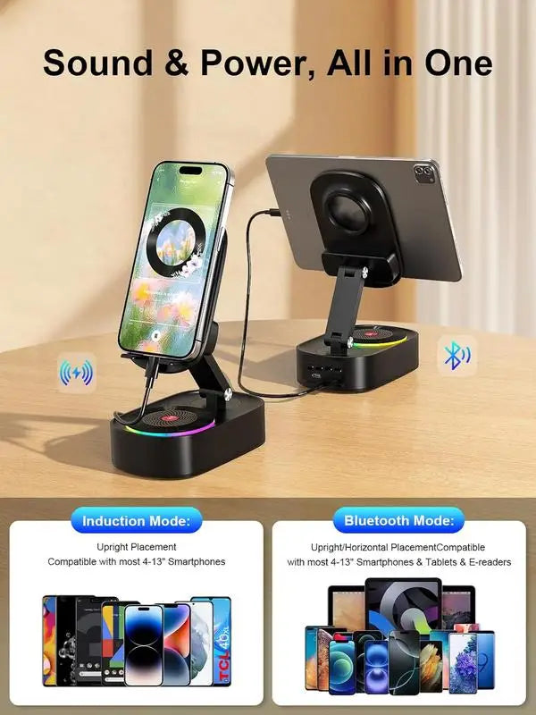 Portable HiFi Sound Quality for Bluetooth 5.3 Wireless Speaker RGB LED Lighting 5W Output Charging Function Phone Stand