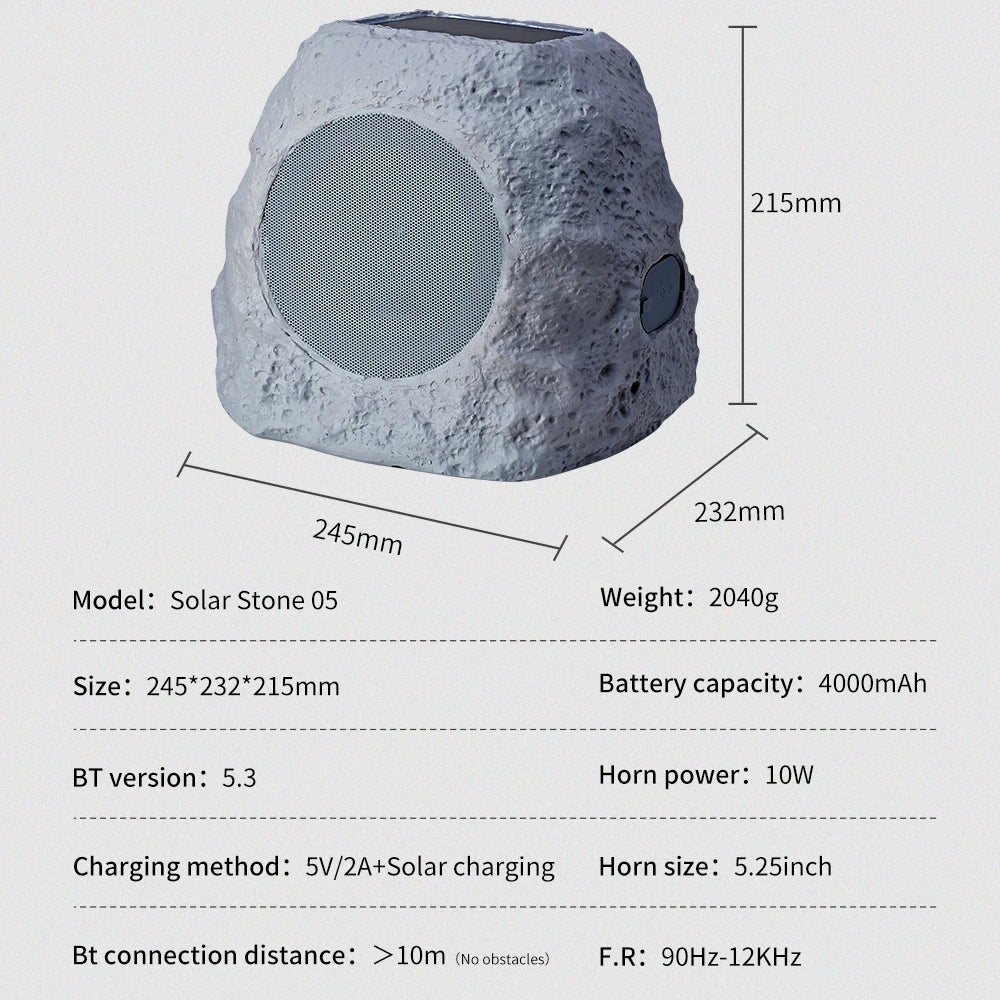 Rock BT 5.3 Speaker Connect, Stone, Wireless Outdoor , 22-Hour Battery Life, with Solar Charging, IP65 Water & Dust Resistant