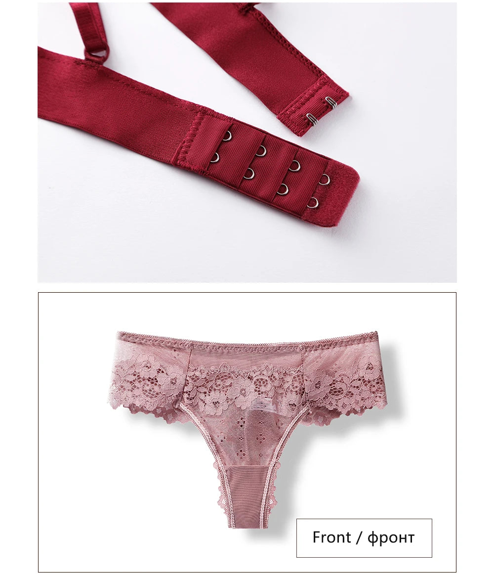 1 Set Women's Lingerie Sexy Lace Bra Thongs Set Woman Underwear Bralette Push Up Tube Tops Bras Panties Suit For Lady BANNIROU