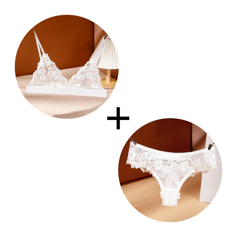 1 Set Women's Lingerie Sexy Lace Bra Thongs Set Woman Underwear Bralette Push Up Tube Tops Bras Panties Suit For Lady BANNIROU