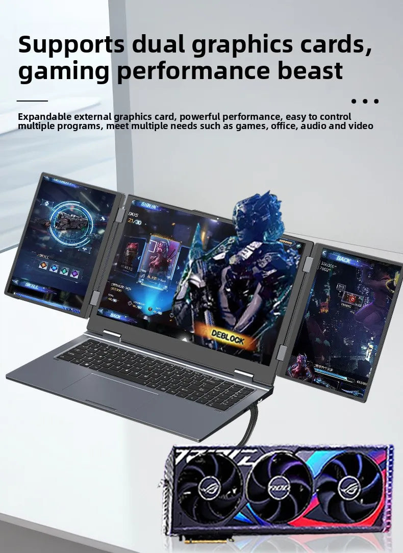 New Three-Screen Metal Laptop Core I7 English Stock Trading Computer Foldable Extended Screen Portable Office Finance