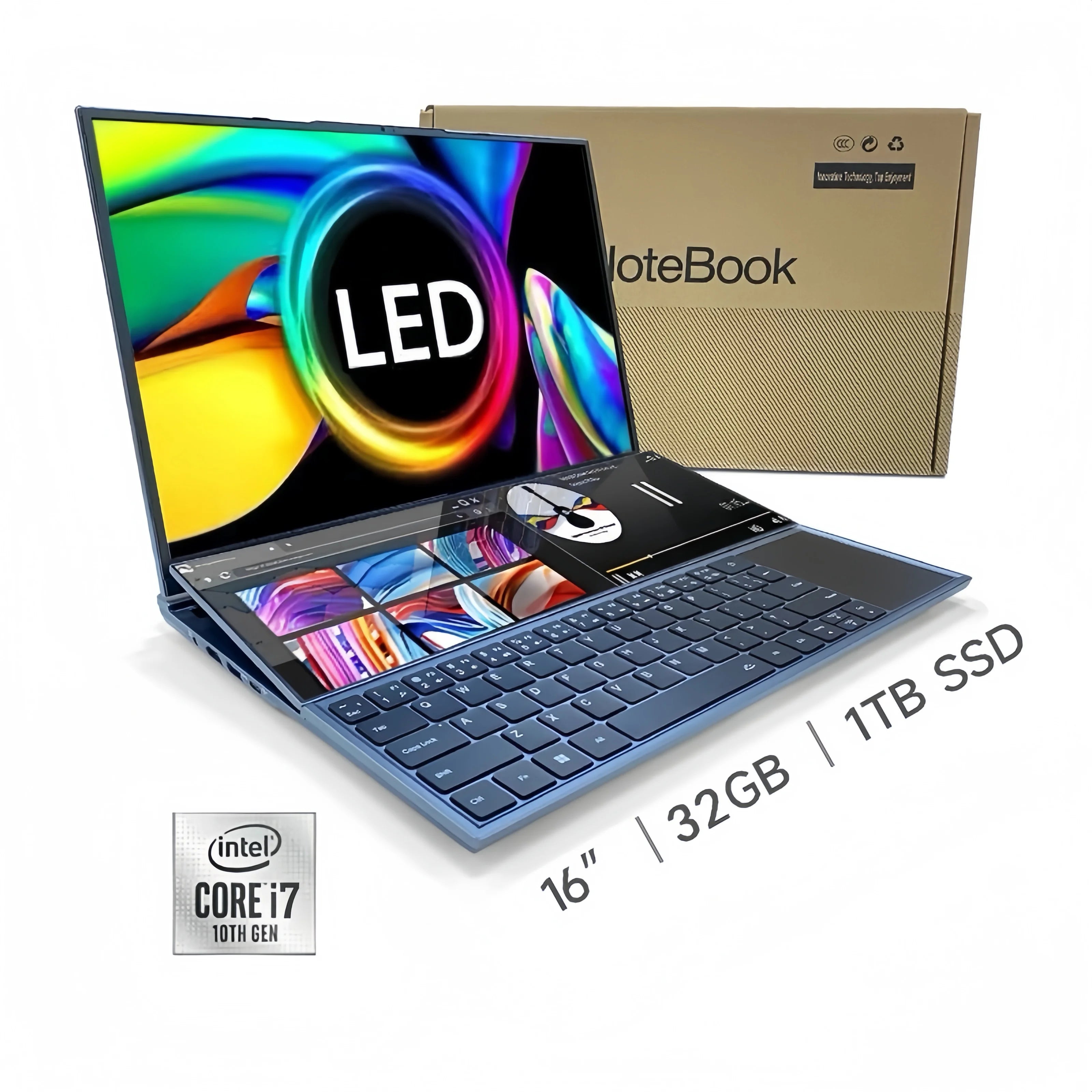 High Quality New 16+14-inch Dual-screen Intel Core I7 12-core 5.0GHz 120Hz Metal Body 11 1TB SSD Business Laptop