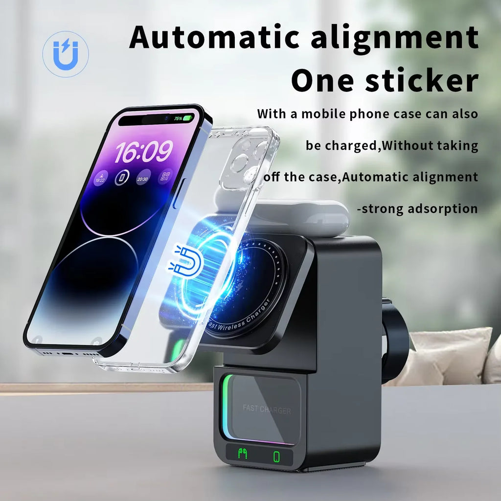 2024 New 5-in-1 Multi-Functional Wireless Charging Bluetooth Speaker Portable RGB LED Lighting Microphone Battery Power Source