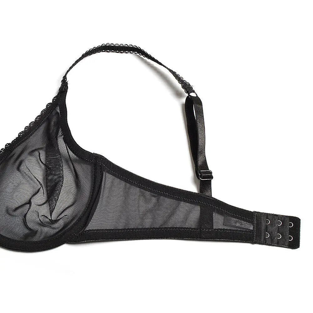 YANDW Brown Bras Panties Sale Separated Transparent Mesh See Through Stretch Women Sexy Lingerie Big Plus Size BH Set 3 Colors