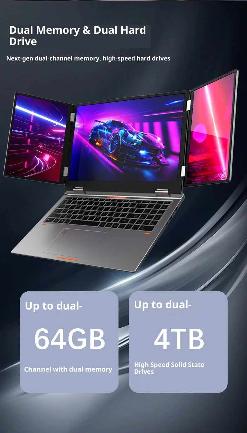 New Three-Screen Metal Laptop Core I7 English Stock Trading Computer Foldable Extended Screen Portable Office Finance