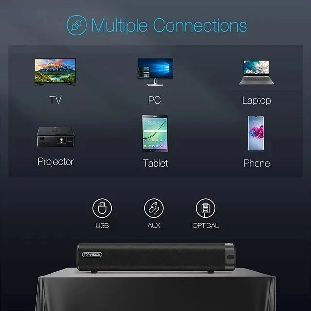 30W Active Sound Bar PC Built-in Subwoofer Wired Speaker Computer Optical/Aux/USB Wall Mountable Portable Surround Sound System