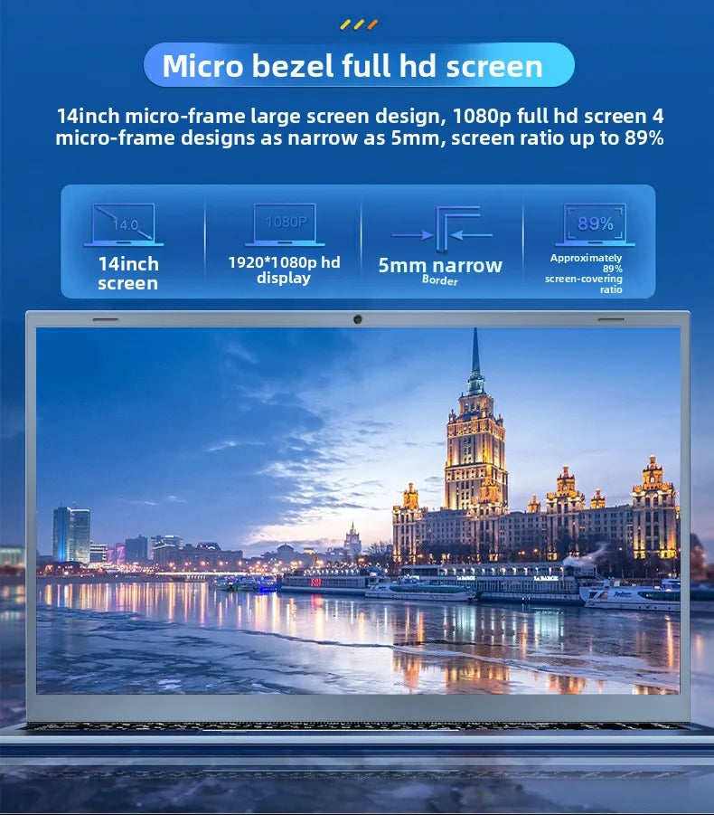 Best Selling 2025 14-Inch Business Office Laptop with Intel N3350 Processor 1TB SSD IPS Panel Camera CN Plug DUAL FAN Cooling