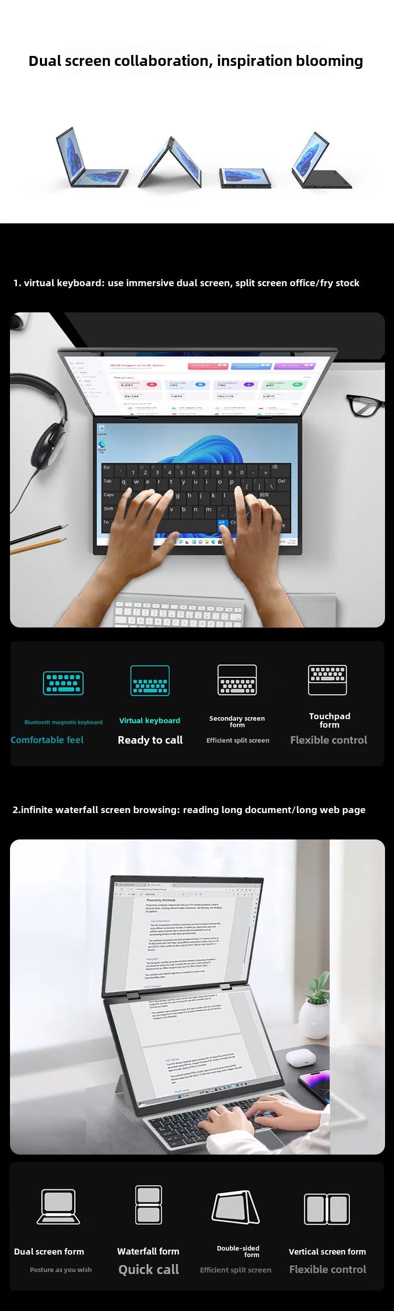 2025 Hot Selling Brand New TouchYoga Professional Portable Gaming Laptop 2-in-1 14+14 Dual Touch Screens Intel Metal English