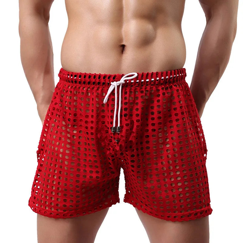 Lingerie Mens Underwear Fishnet Mesh Transparent Boxer Shorts Breathable Boxershorts Sleep Bottoms Cuecas Sports Causal Shorts