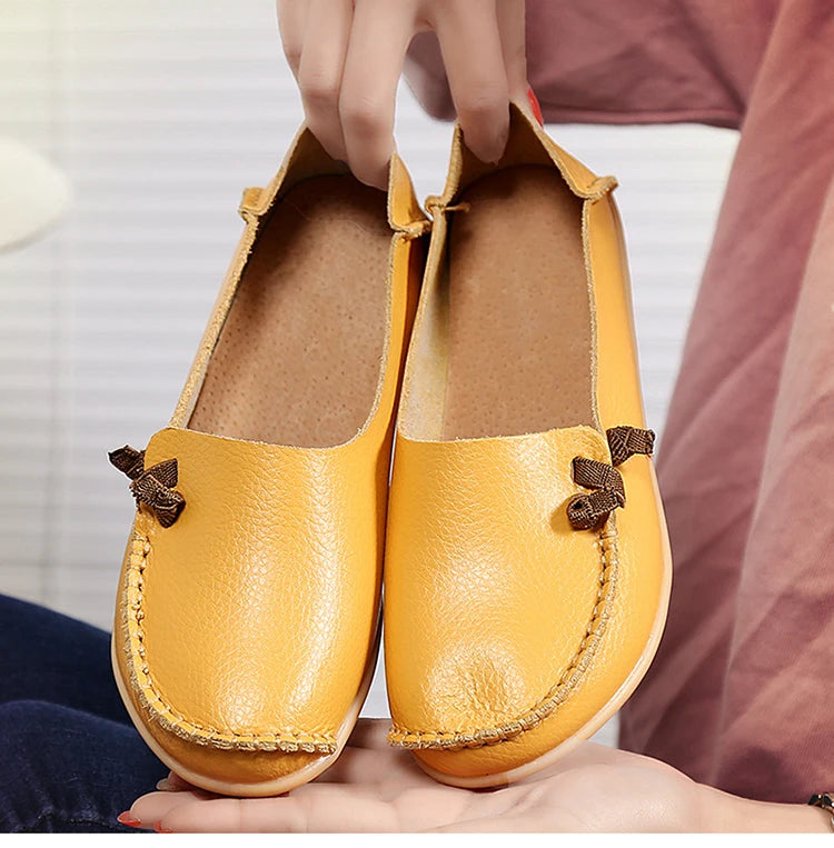 Women's Leather Shoes Flat Bottom Ladies Casual Mom Shoes Soft Loafers Women's Shallow Summer Comfort Flats Nursing Shoes Female