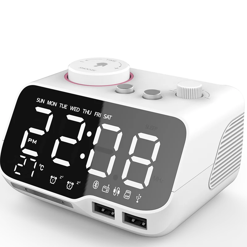 M9 New Product 5W Bass Alarm Sound Digital Bedside Sleep Alarm Clock Radio for Bluetooth Speaker Desk Charger in Blue for Hotels
