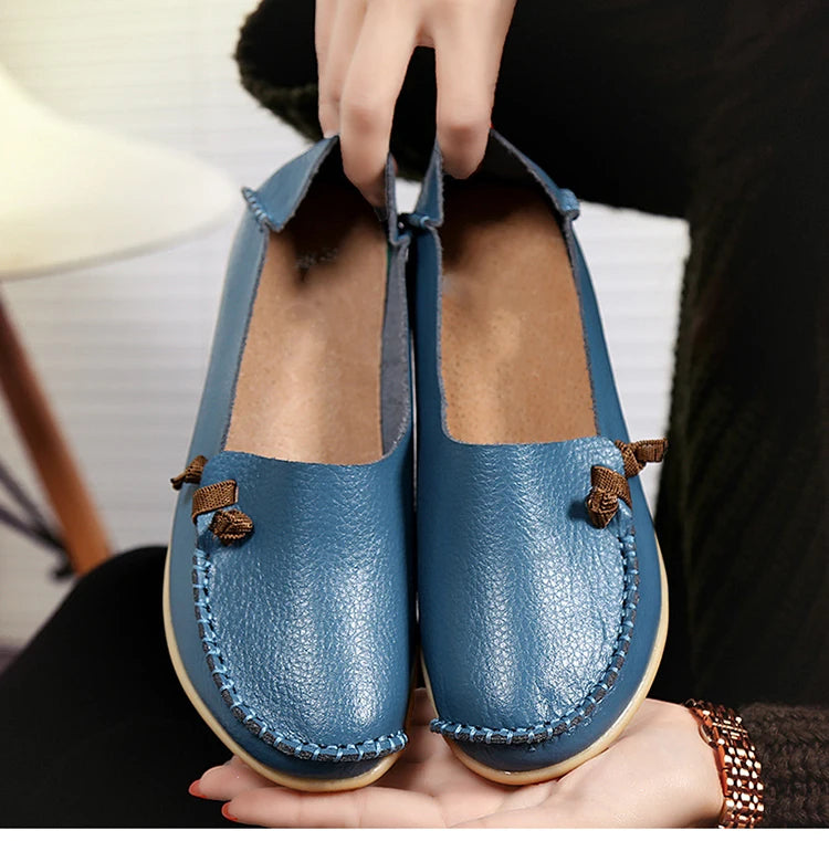 Women's Leather Shoes Flat Bottom Ladies Casual Mom Shoes Soft Loafers Women's Shallow Summer Comfort Flats Nursing Shoes Female