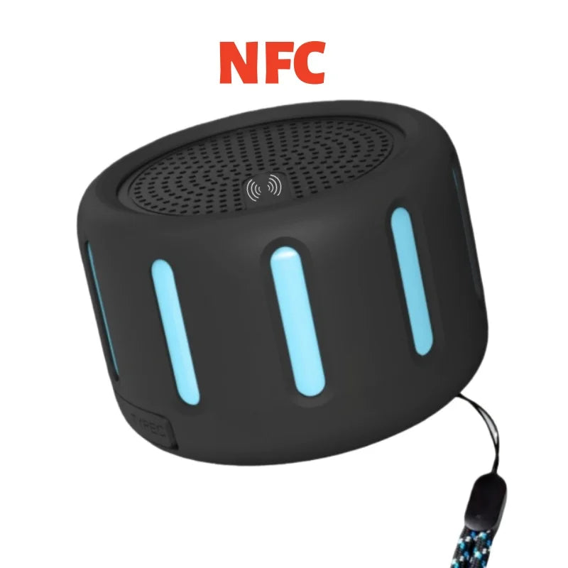Low MOQ Silicone Superior Quality Mini Portable Waterproof RGB LED Hang Ring Loop Travel Set  V5.3 NFC BT Speakers
