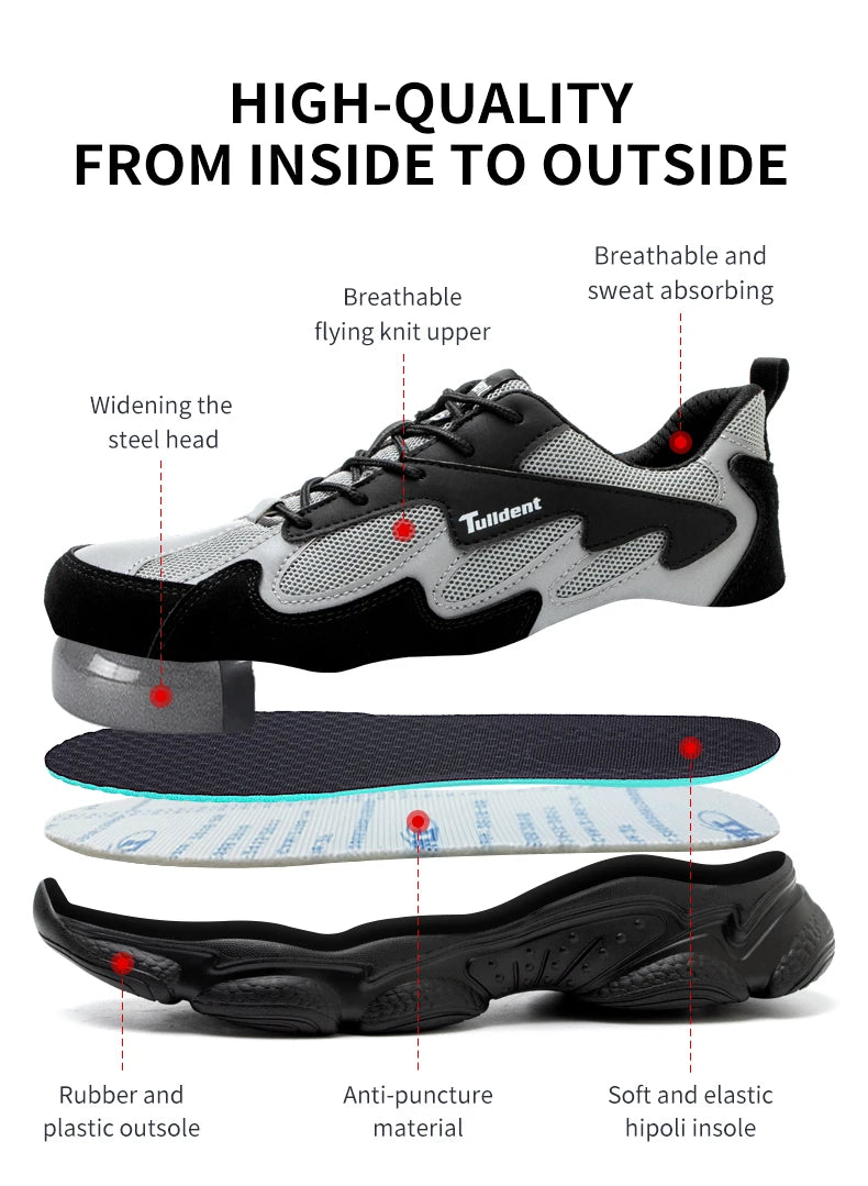 Safety Work Shoes Men Anti-Smashing Indestructible Steel Toe Cap Puncture-Proof shoes Lightweight Male Sofe Women Cosy Sneakers