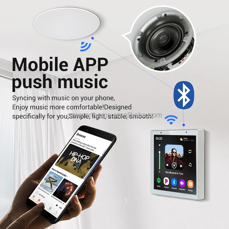 WiFi Smart Home Stereo Amplifier 2 Channel 2X25w 4 Inch Touch Screen in Bluetooths Mini Wifi Home Theatre Wall Amplifier