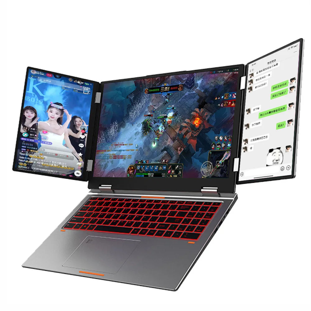 16+10.5+10.5 Inch Three Screen Gaming Laptop Intel I7 1260P Face Unlock High Performance Multi Screen Notebook for Gaming & Work