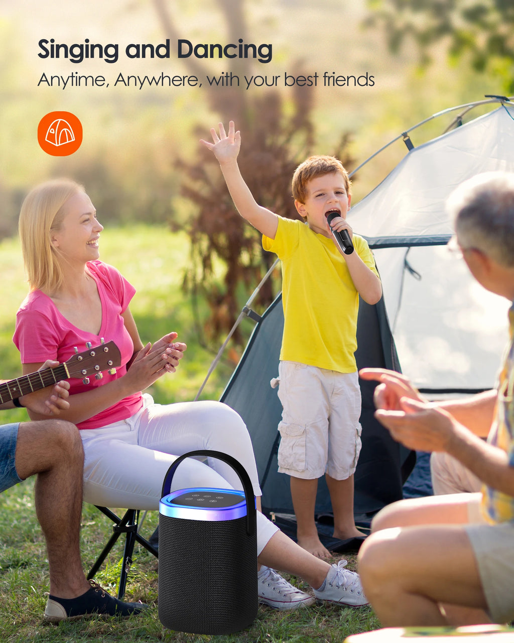 Karaoke Machine,Portable Bluetooth Karaoke Speaker with Dual Wireless Microphones, Dynamic RGB Party Lights