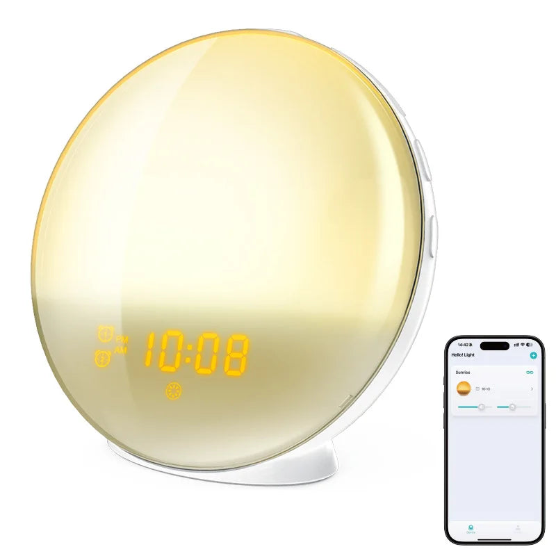 Wake up Light Sunrise Alarm Clock Wireless Speaker Sound Machine with Natural White Noise, FM Radio Alarms, RGB Light, ACA01